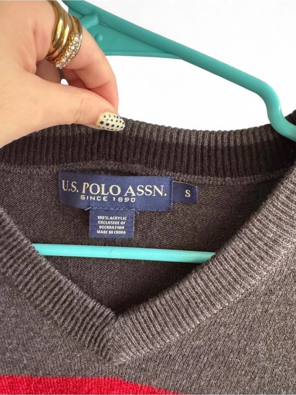 U.S. Polo Assn. Men’s V-Neck Striped Sweater - Black/Gray/Red in